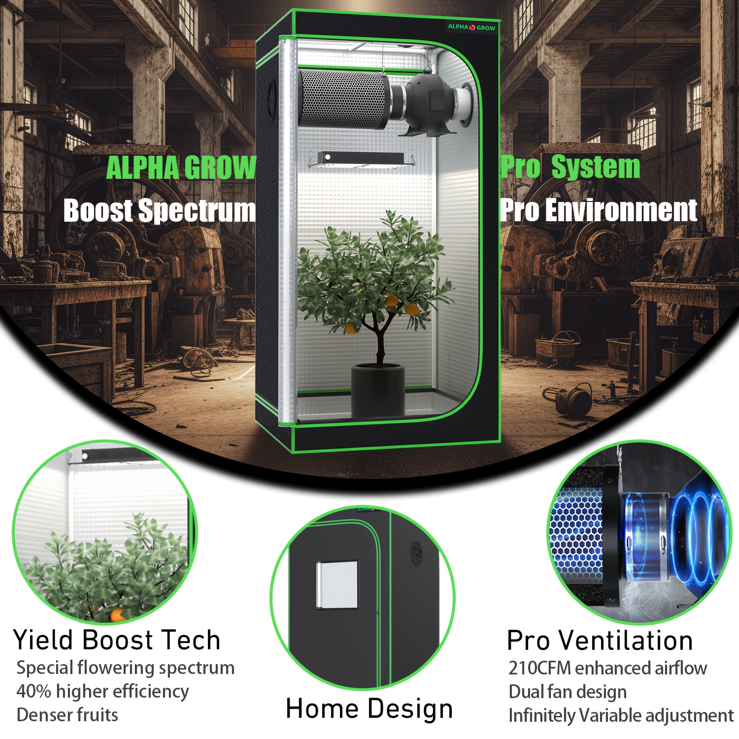 Grow Tent Complete Kit - ALPHAGROW Complete 2x2ft Grow Tent Kit